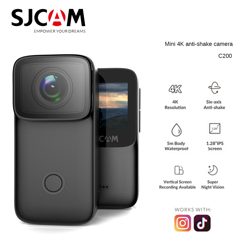 SJCAM C200 4K Action Camera 24FPS Optical 16MP | Magnetic Body & Hands Free | 6-Axis Gyro Stabilizer | WiFi 2.4 GHZ | Insta Go | Webcam | Video Recording | Mini Vlogging Cam (Black)